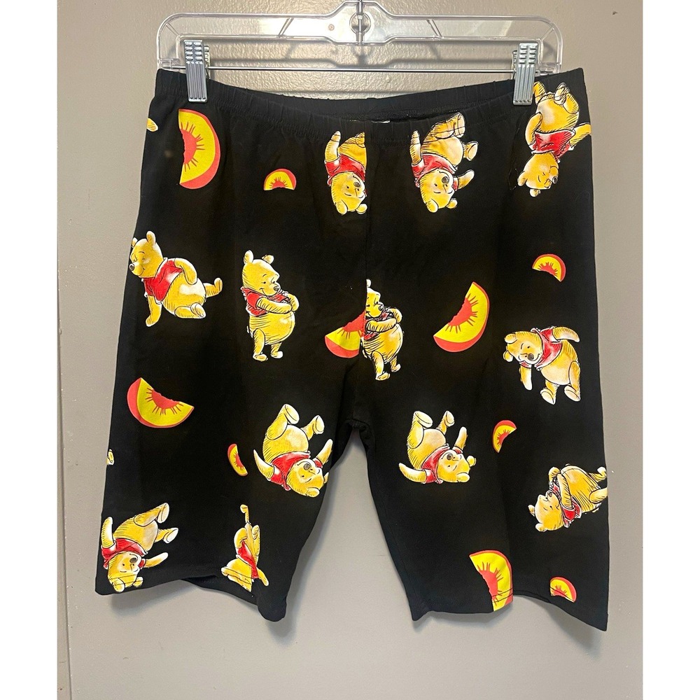 Disney Winnie the Pooh Black Biker Shorts Graphic Print Stretch Women's L 32x7